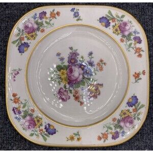 Belleek Cualun Vintage Square Plate Floral Bouquet Gold Trim Irish China